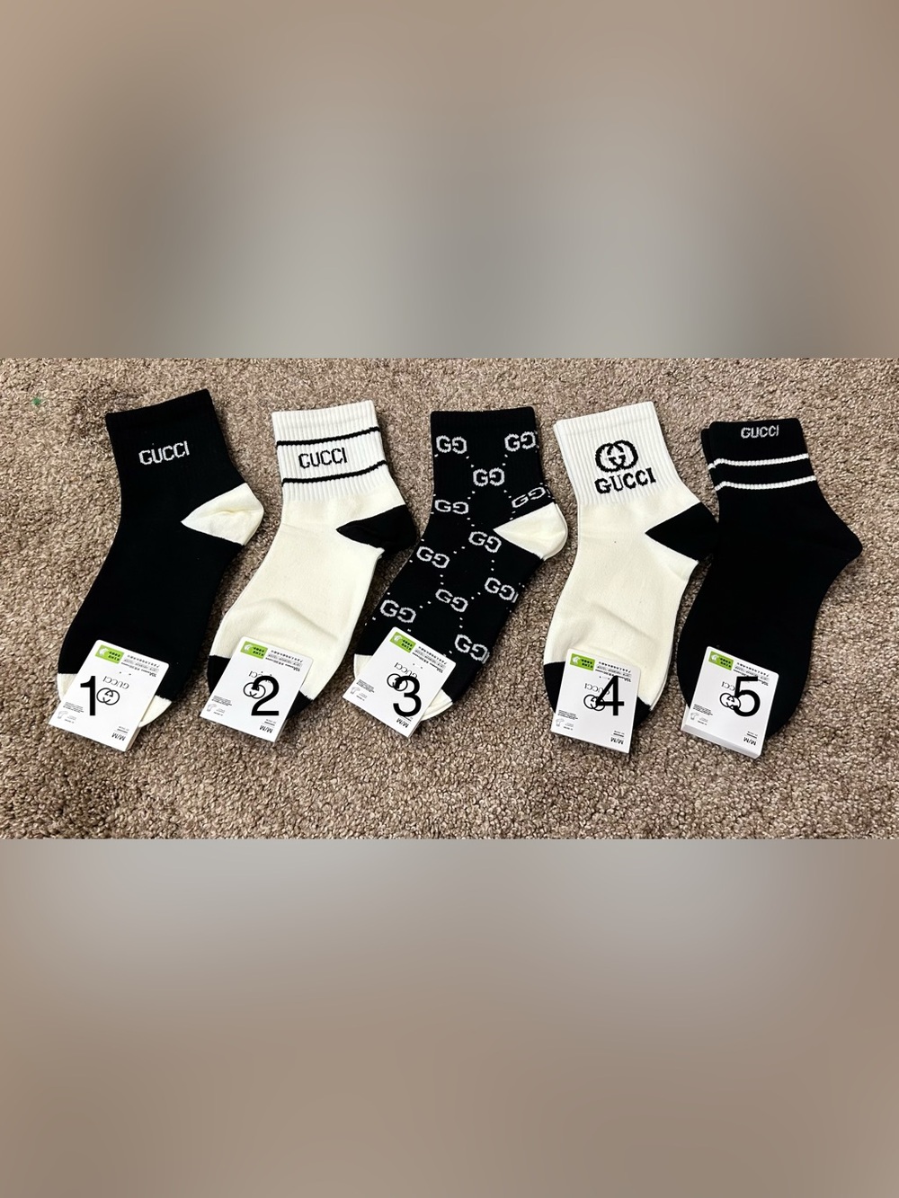 Fashion GG Black & White Logo Crew Sock - Choose 1 - Picture 2 of 2